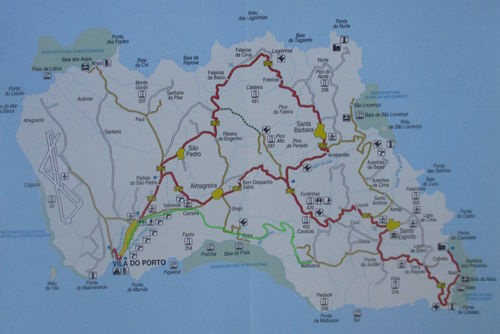 Mapa com la ruta de Vila do Porto a Malbusca